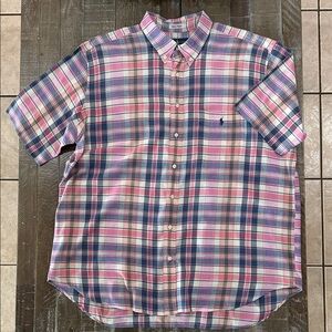Polo Ralph Lauren Men's 2XB Shirt Indian Madras Plaid Pink Blue Short Sleeve Big